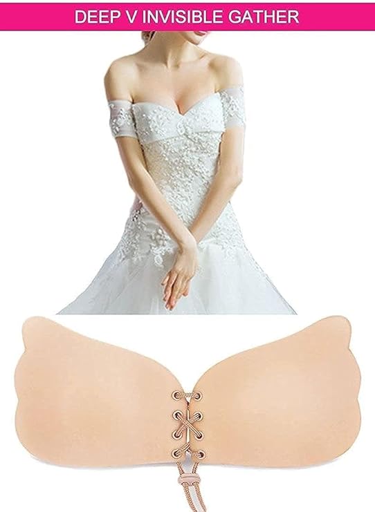 Women's  Self Adhesive Strapless Backless Solid Invisible Stick Gel Silicone Push Up Underwear Bra