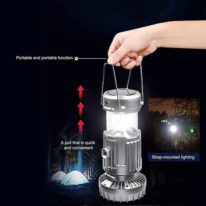 Multifunctional Solar Lantern with Fan Powerbank - Solar Rechargeable, USB and Batteries