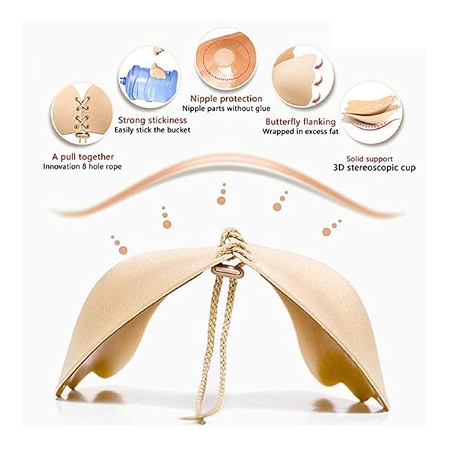 Women's  Self Adhesive Strapless Backless Solid Invisible Stick Gel Silicone Push Up Underwear Bra