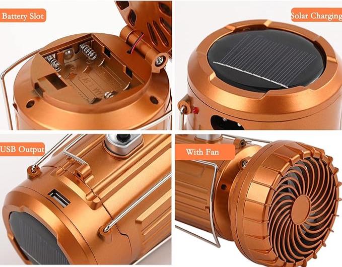 Multifunctional Solar Lantern with Fan Powerbank - Solar Rechargeable, USB and Batteries