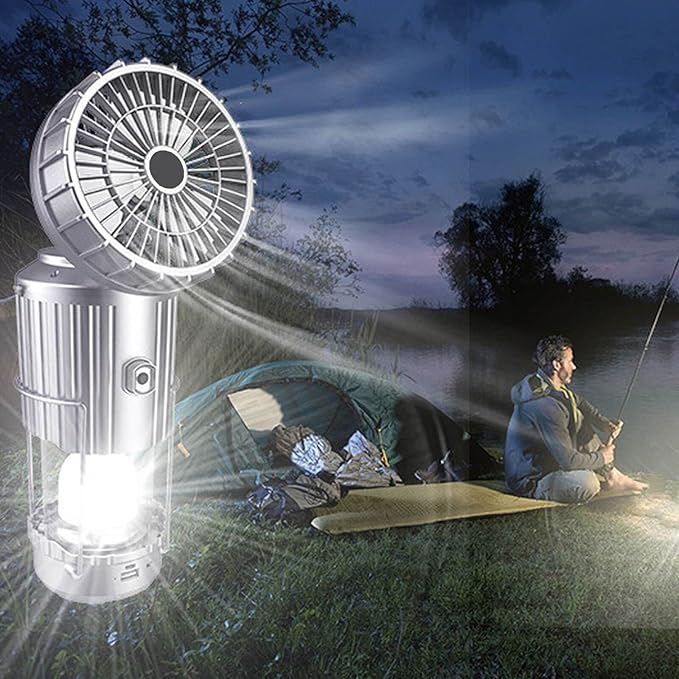Multifunctional Solar Lantern with Fan Powerbank - Solar Rechargeable, USB and Batteries