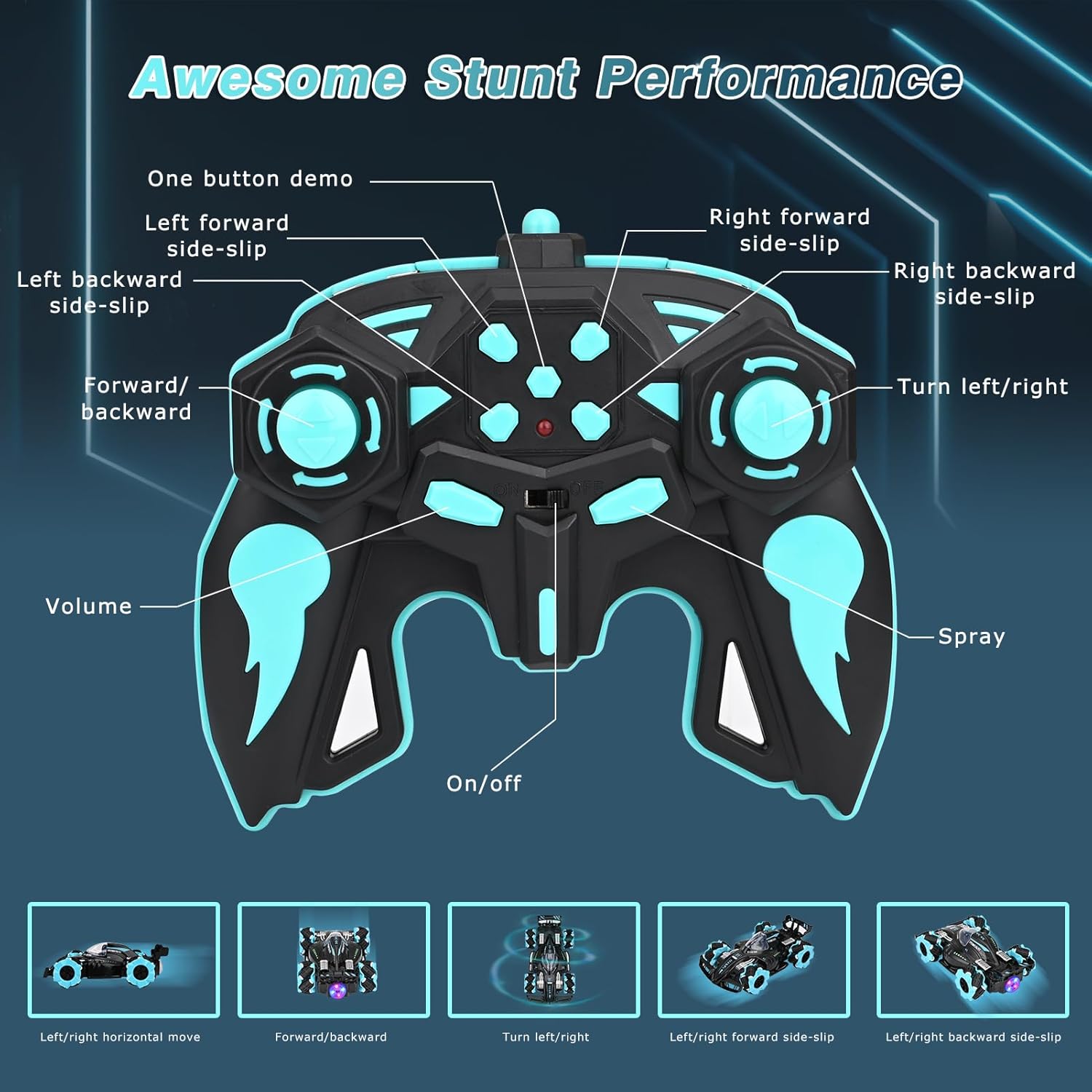 Bestcool Remote Control Car, 4WD 2.4GHz RC Stunt Car Rechargeable RC Car Toys with Spray Mist Music Controller Drift RC Car Racing Vehicle Toy Christmas Birthday Gifts for Boys Girls