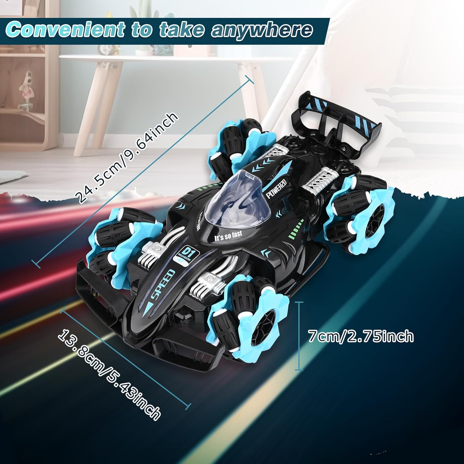 Bestcool Remote Control Car, 4WD 2.4GHz RC Stunt Car Rechargeable RC Car Toys with Spray Mist Music Controller Drift RC Car Racing Vehicle Toy Christmas Birthday Gifts for Boys Girls