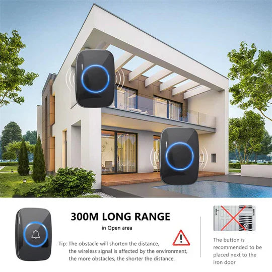 Wireless smart door bell; LED light; 300m connection between 2 units
