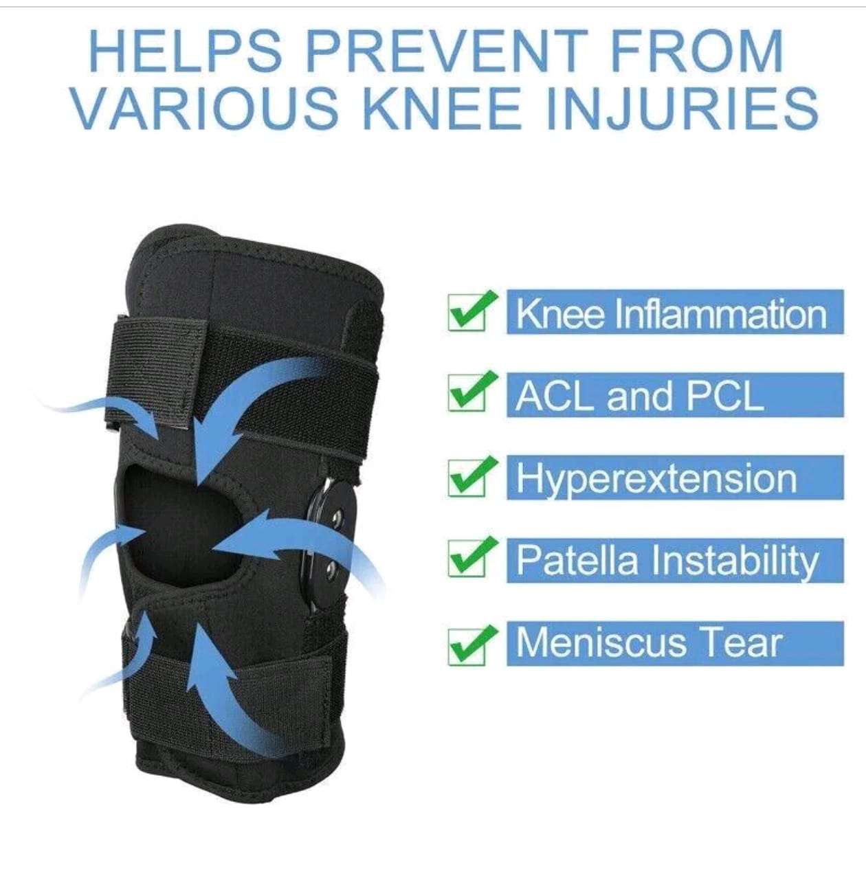 Knee Support Hinged Knee Brace With Side Stabilizers Open Patella Pain Relief