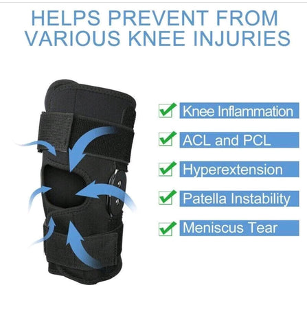 Knee Support Hinged Knee Brace With Side Stabilizers Open Patella Pain Relief