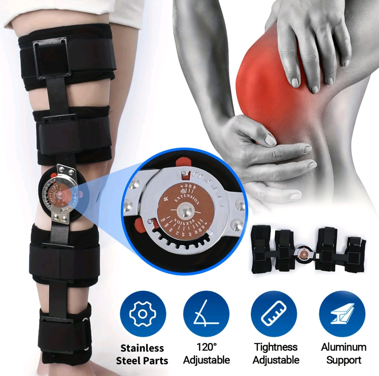 Knee Support Hinged Knee Brace With Side Stabilizers Open Patella Pain Relief