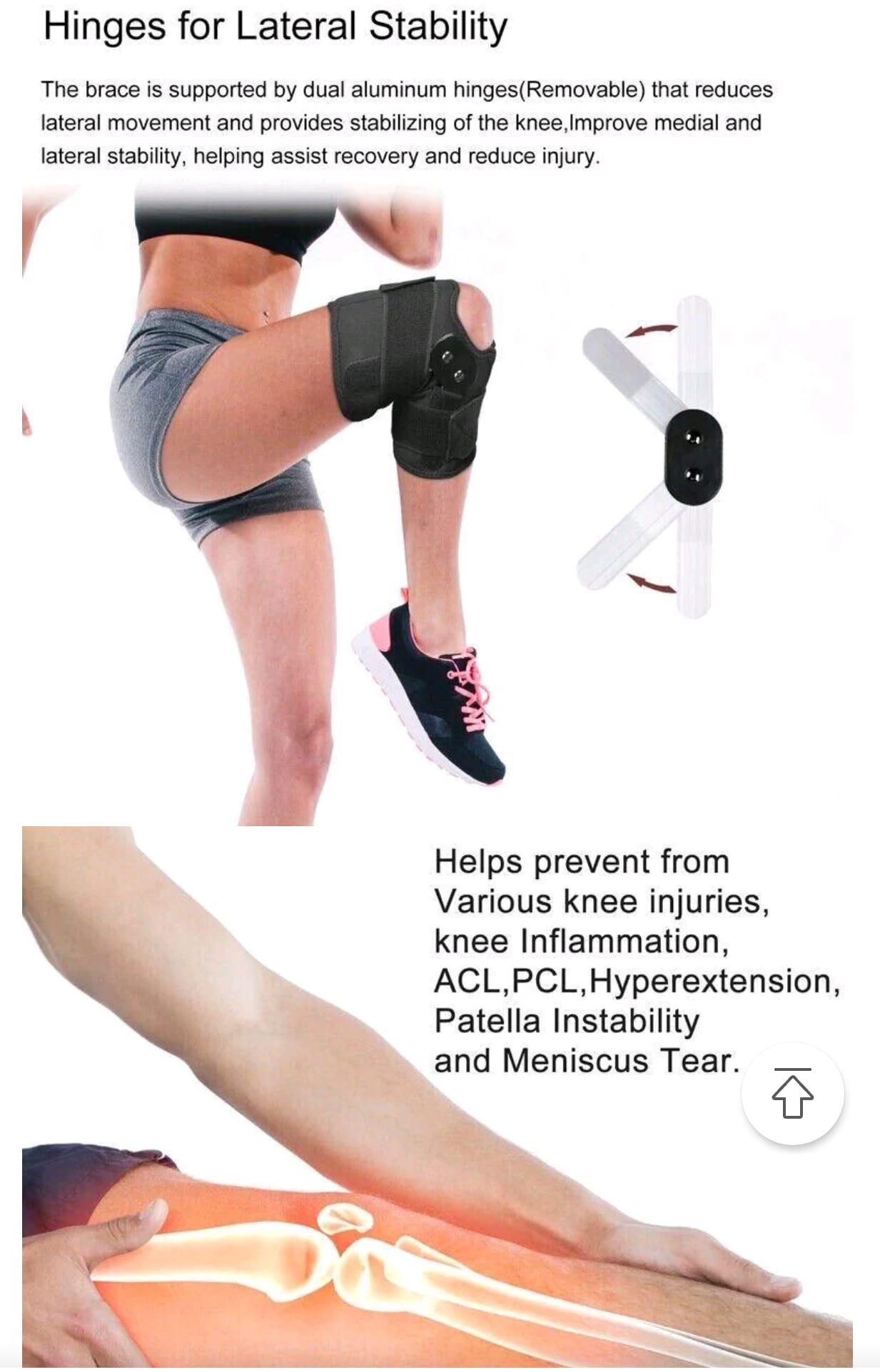 Knee Support Hinged Knee Brace With Side Stabilizers Open Patella Pain Relief