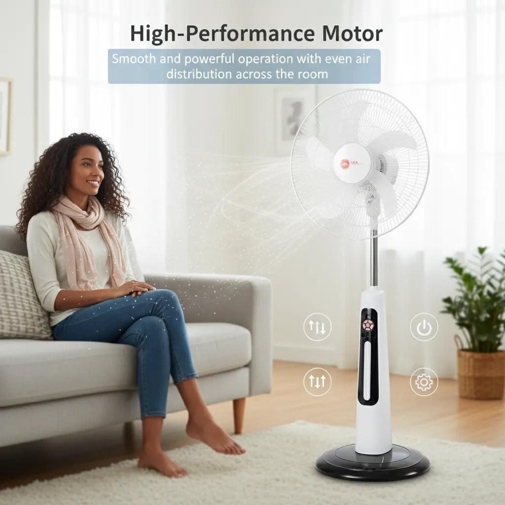 H&A 18-Inch Rechargeable Standing Fan with Remote, LED Light & USB Port - 300A-18