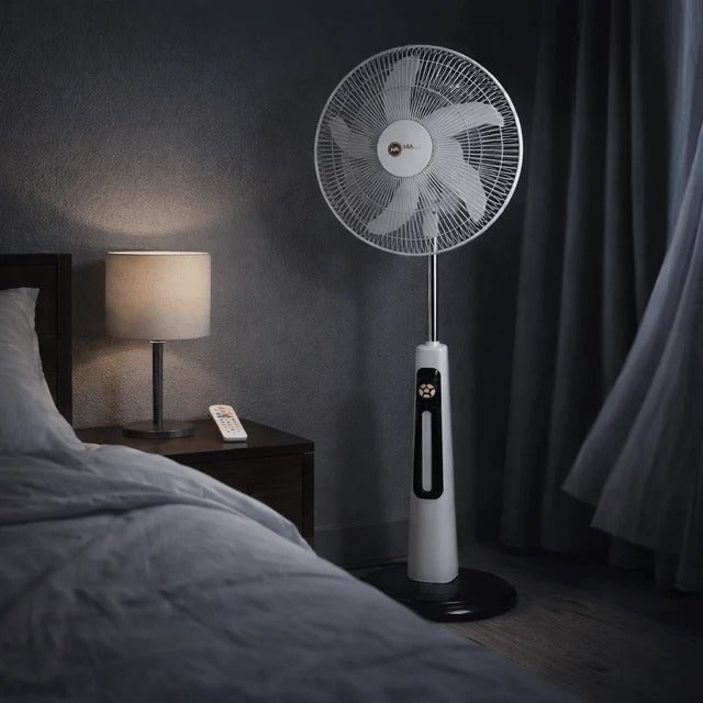 H&A 18-Inch Rechargeable Standing Fan with Remote, LED Light & USB Port - 300A-18