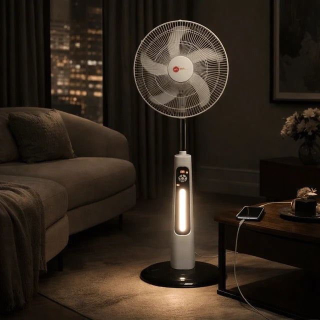 H&A 18-Inch Rechargeable Standing Fan with Remote, LED Light & USB Port - 300A-18