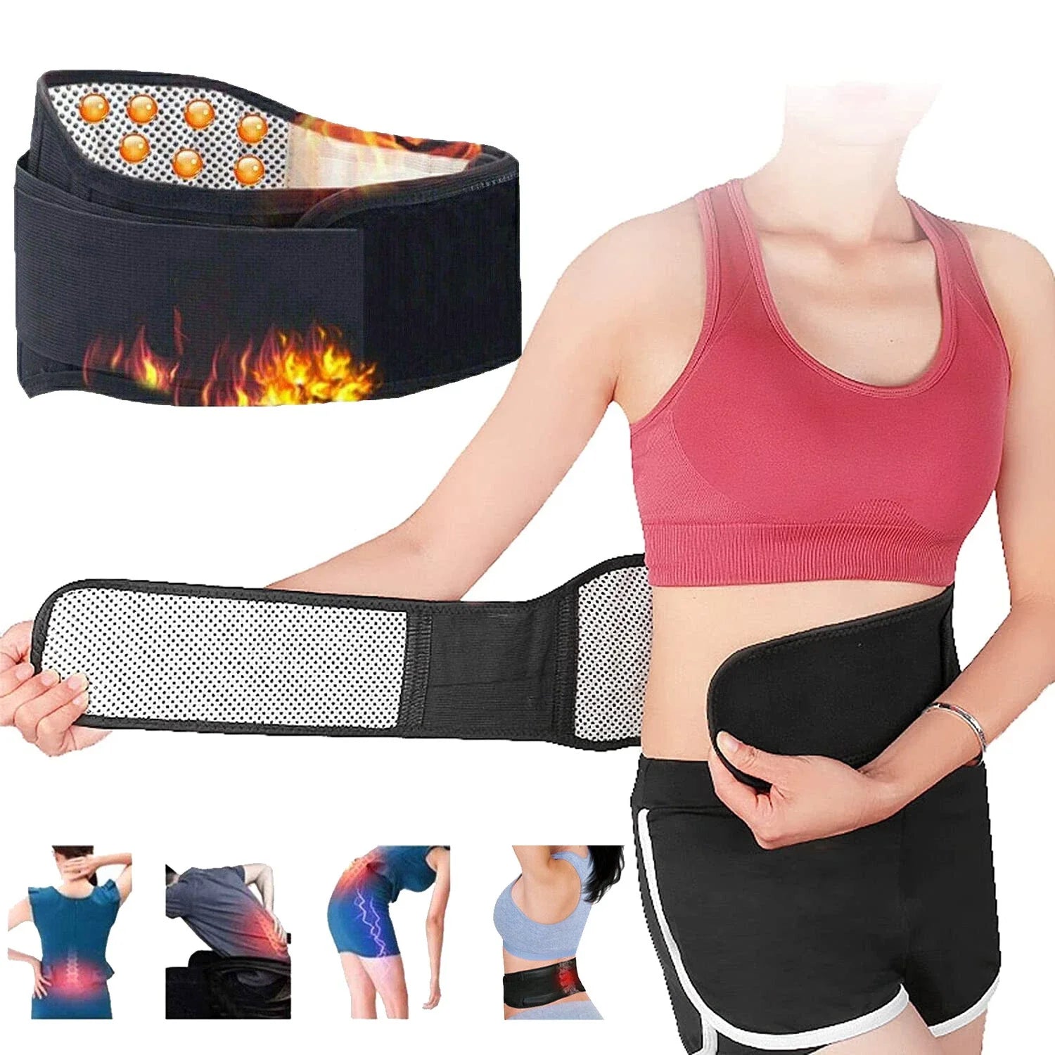 Back Brace Back Support Belt for Pain Relief Heated Back Brace Magnetic Therapy Waist Belt Wrap Adjustable Heating Lumbar Support Belt for Men Women