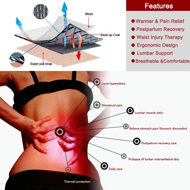 Back Brace Back Support Belt for Pain Relief Heated Back Brace Magnetic Therapy Waist Belt Wrap Adjustable Heating Lumbar Support Belt for Men Women